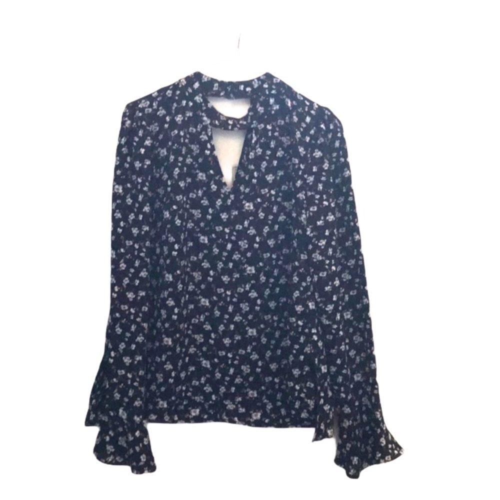 Blouse with Floral Design and Bell Sleeves